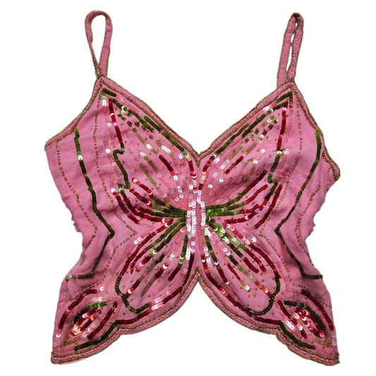 Haut dos nu en forme de papillon rose