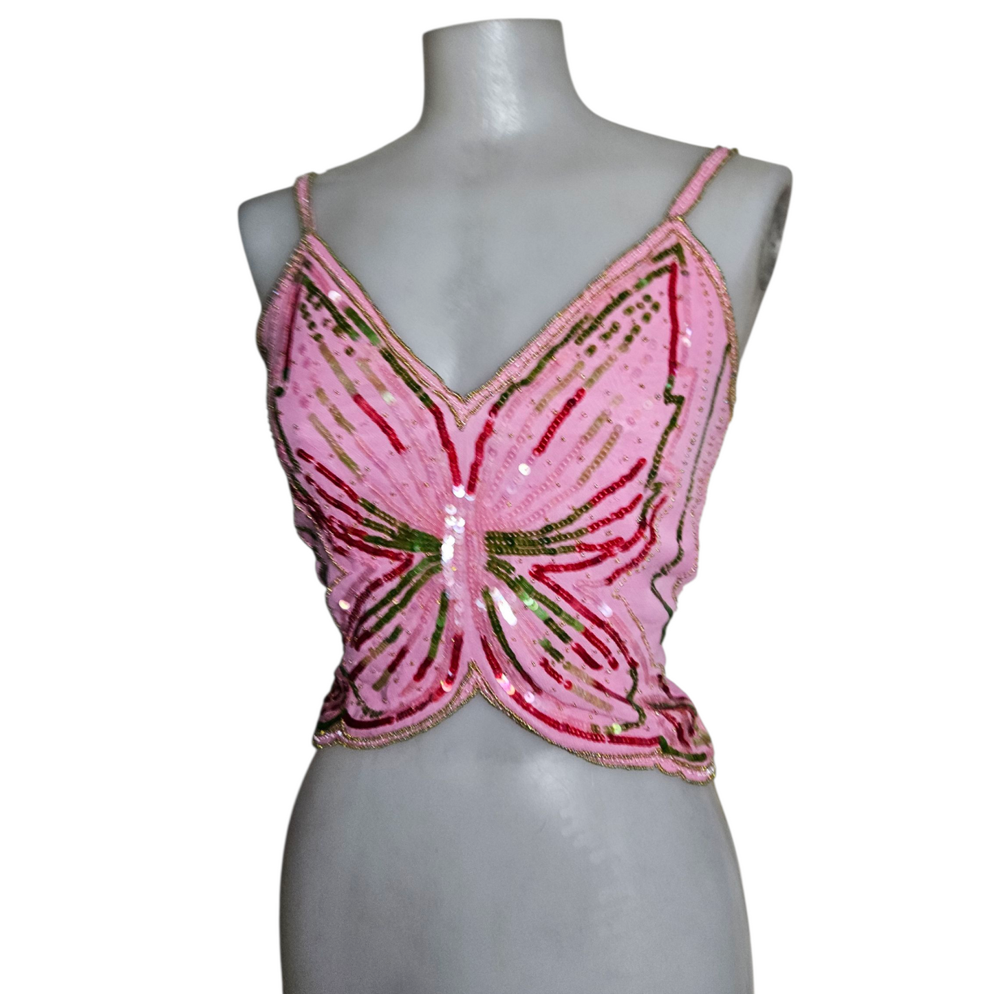 Haut dos nu en forme de papillon rose