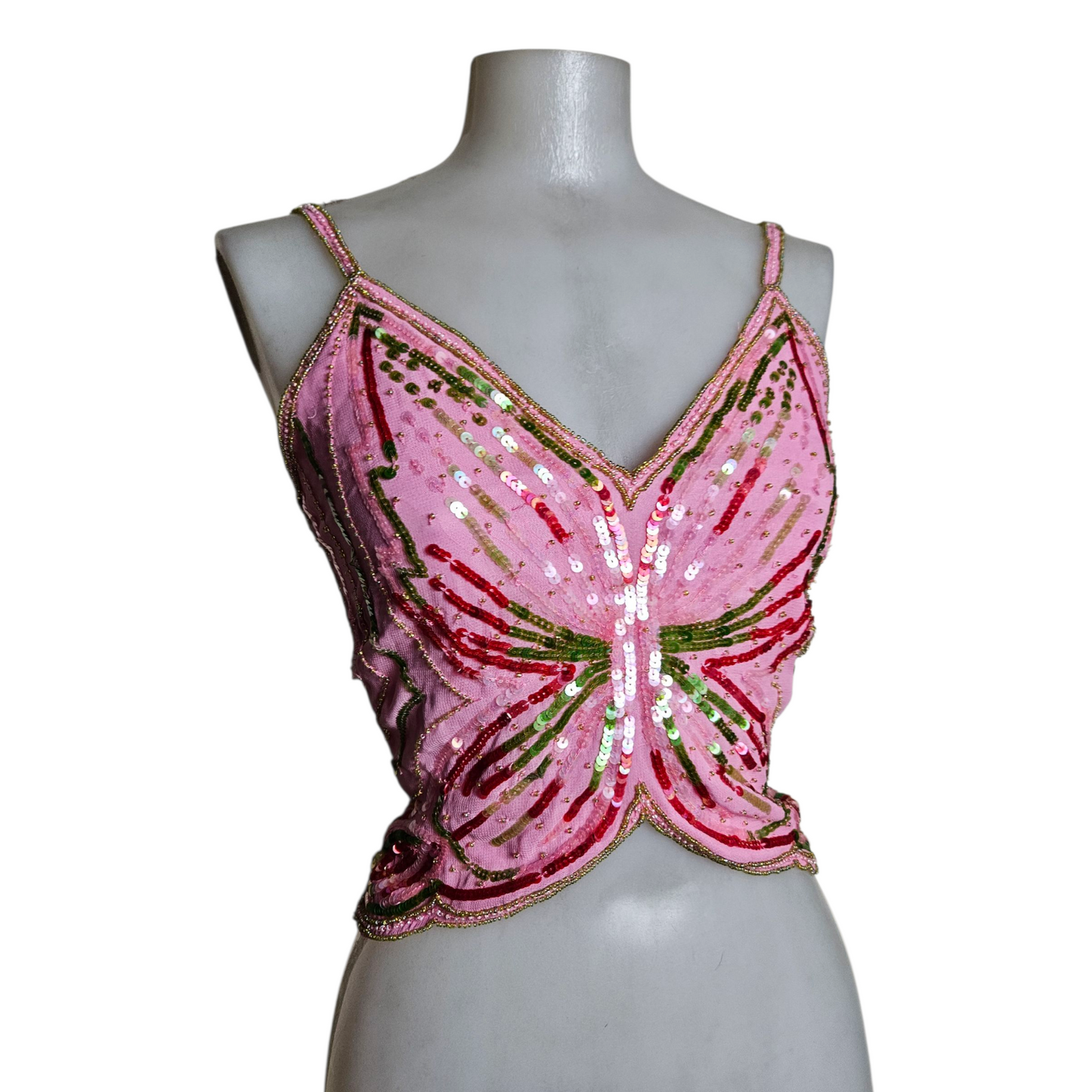 Haut dos nu en forme de papillon rose