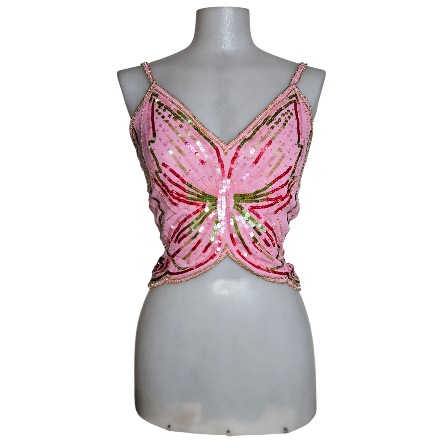 Haut dos nu en forme de papillon rose