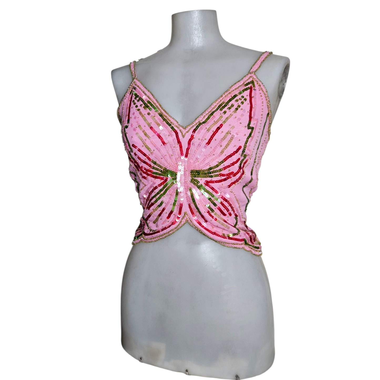 Haut dos nu en forme de papillon rose