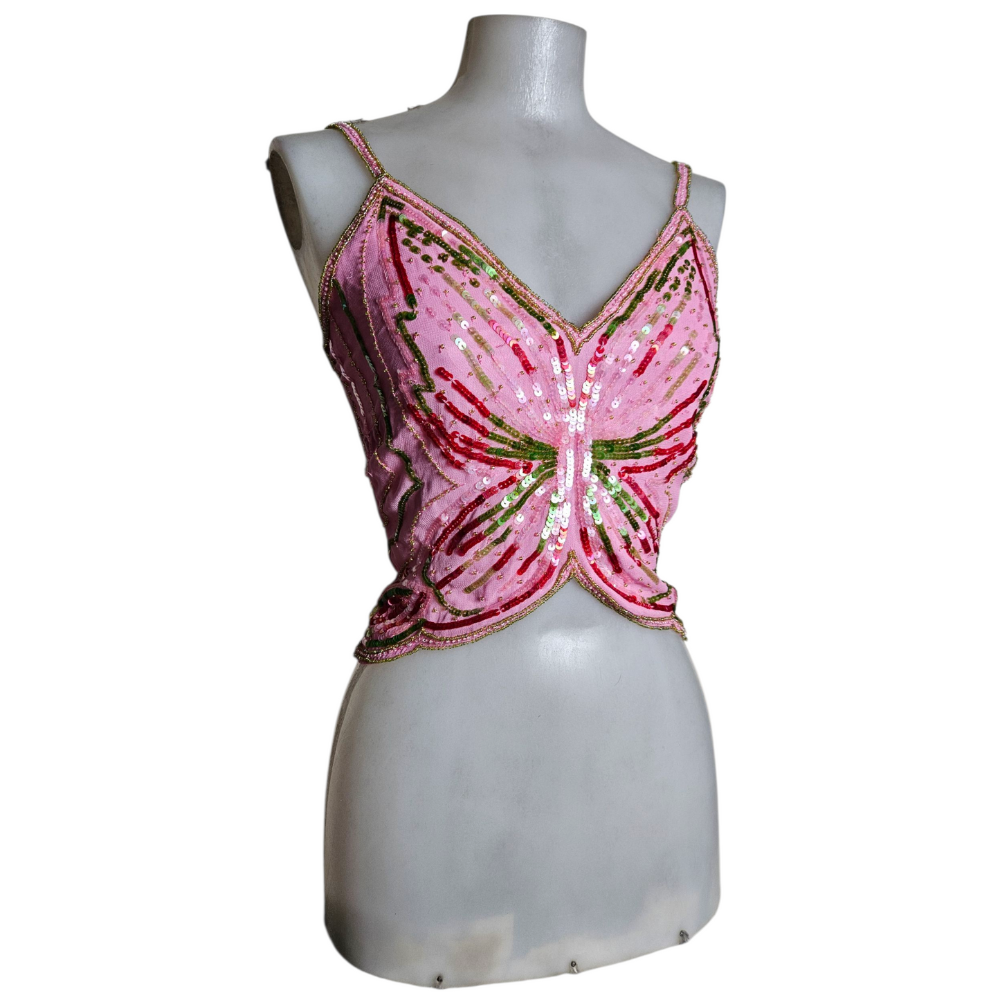 Haut dos nu en forme de papillon rose