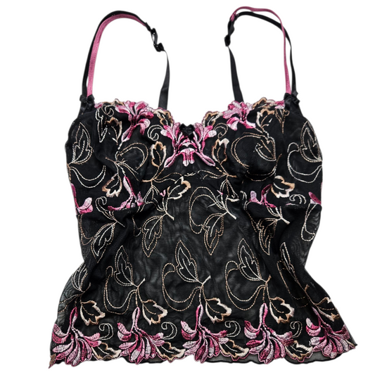 Haut en voile noir brodé de fleurs