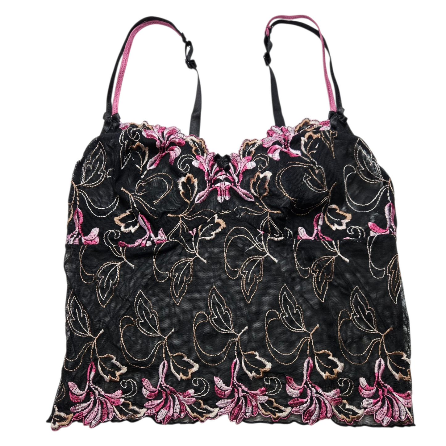 Haut en voile noir brodé de fleurs