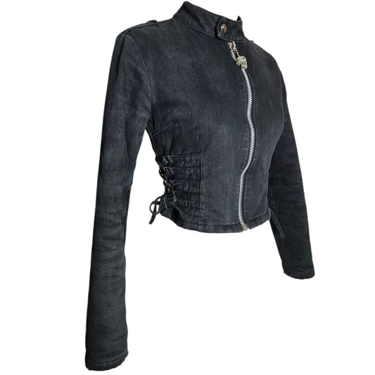 Denim jacket with lace-up details
