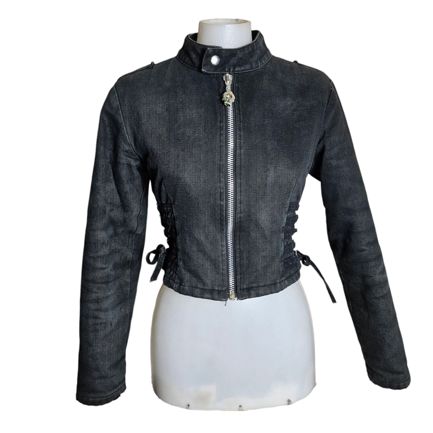 Denim jacket with lace-up details