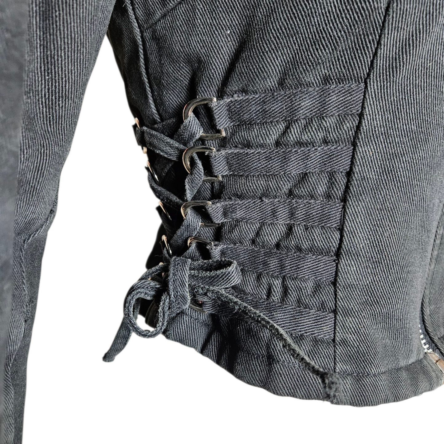 Denim jacket with lace-up details