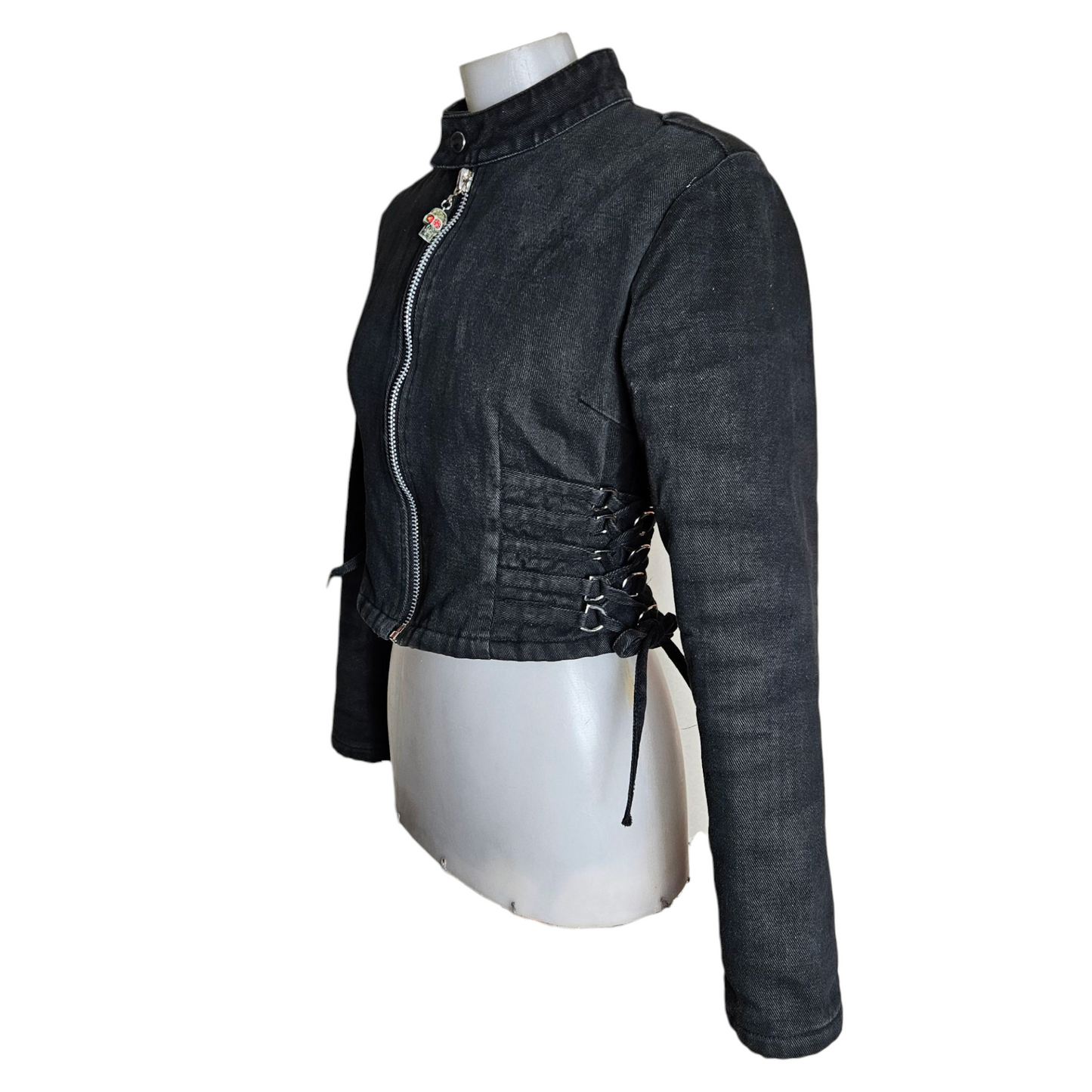 Denim jacket with lace-up details
