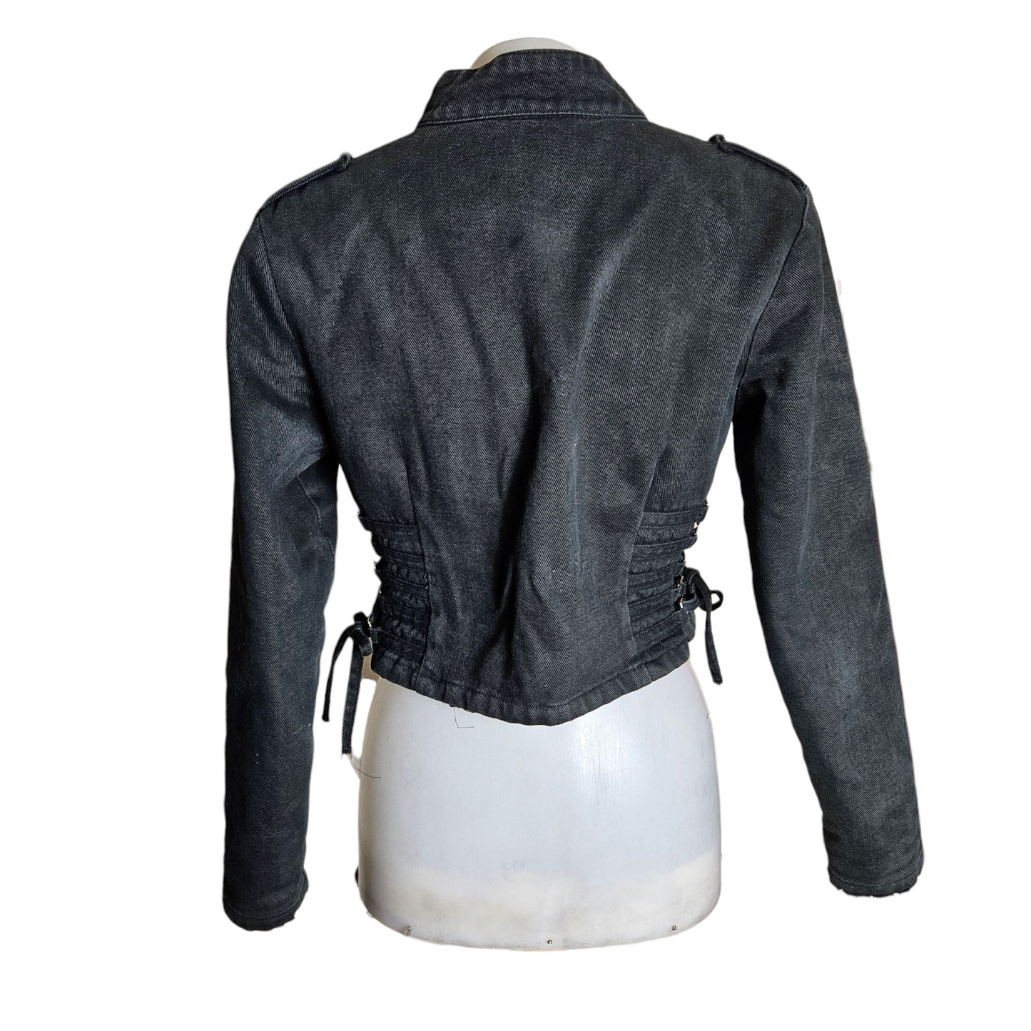 Denim jacket with lace-up details