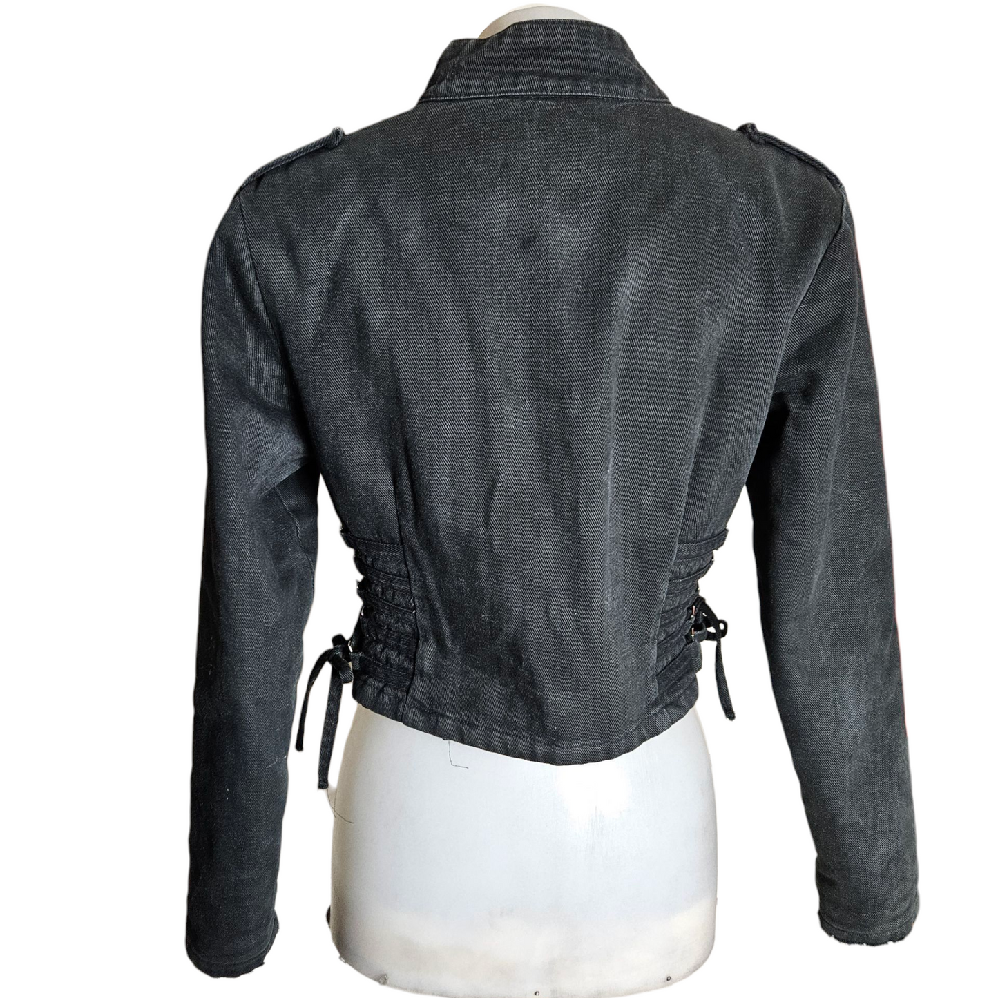 Denim jacket with lace-up details