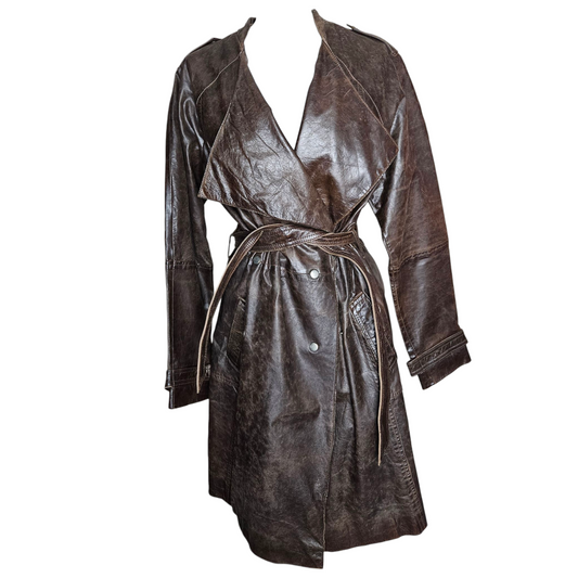 Deadstock leather trench coat with tag