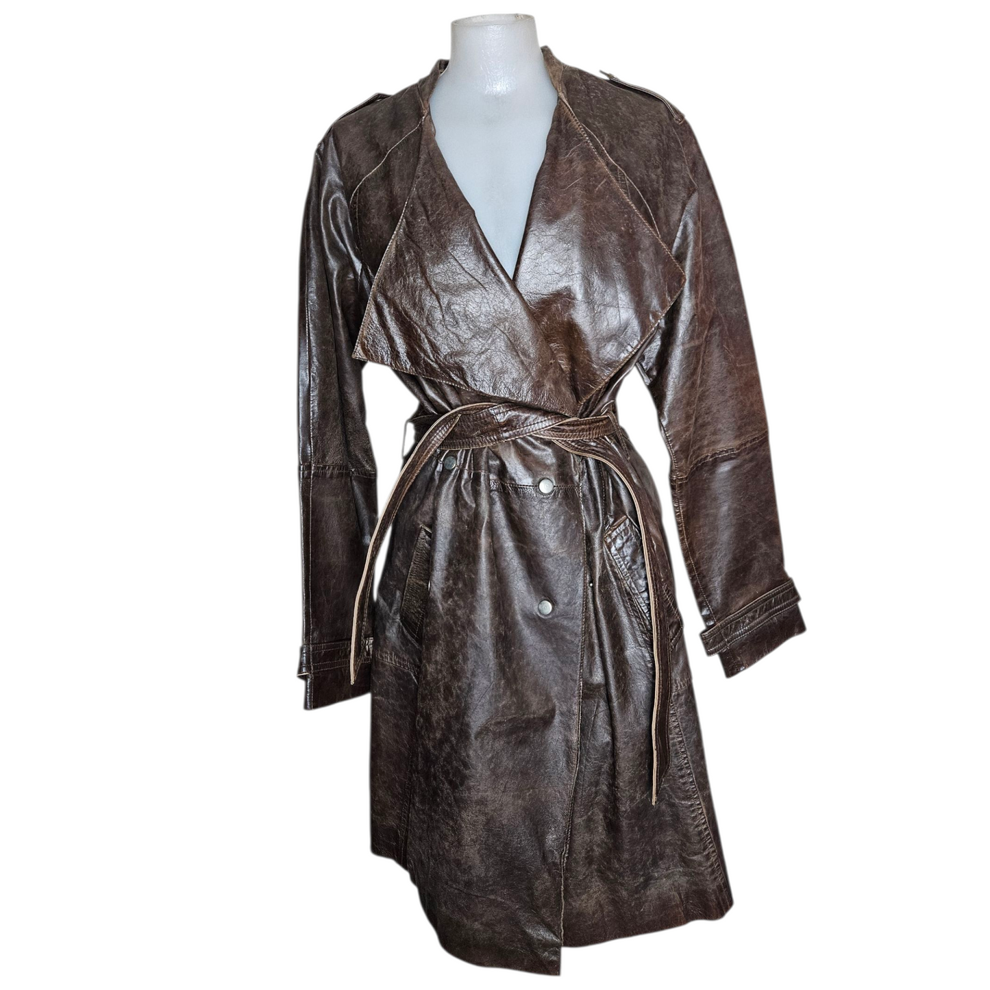 Deadstock leather trench coat with tag