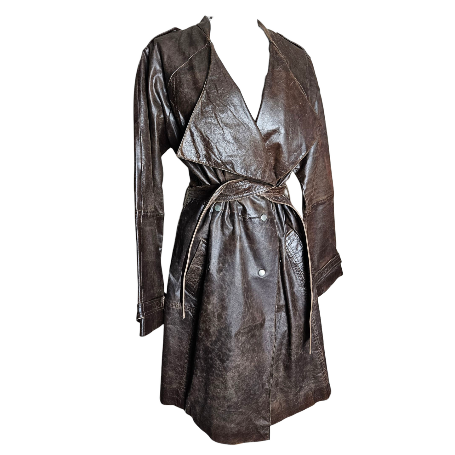 Deadstock leather trench coat with tag