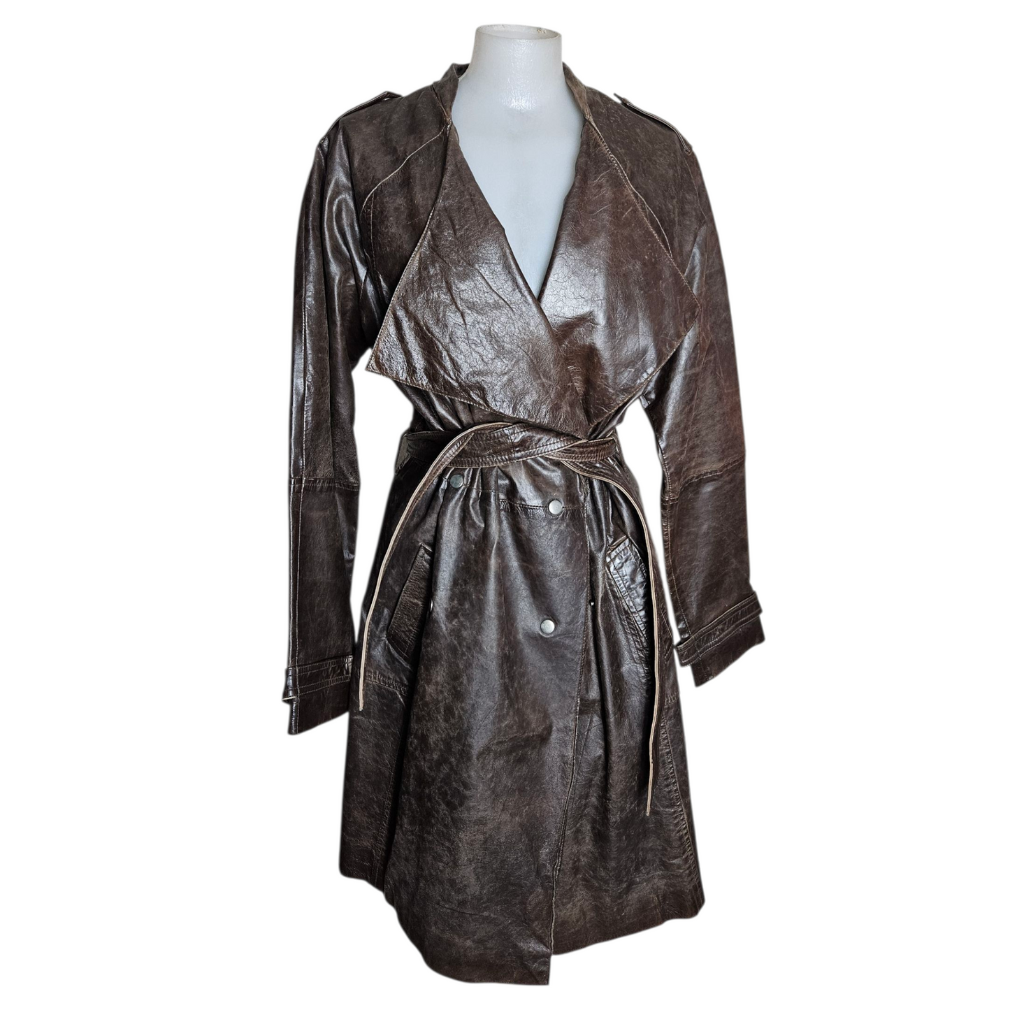Deadstock leather trench coat with tag