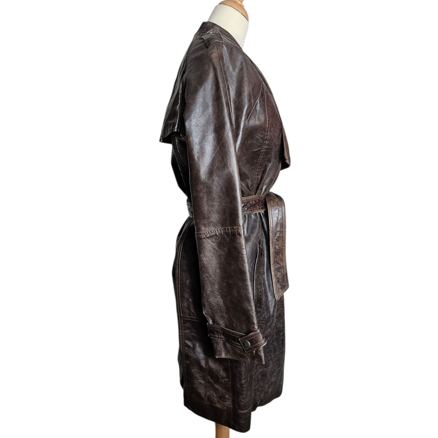 Deadstock leather trench coat with tag