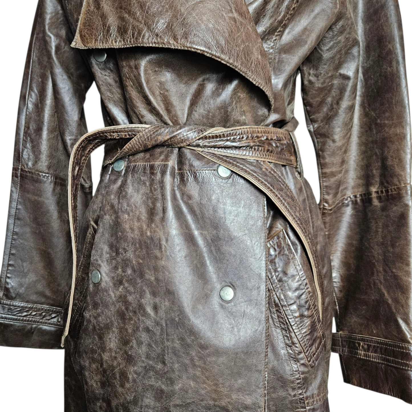Deadstock leather trench coat with tag