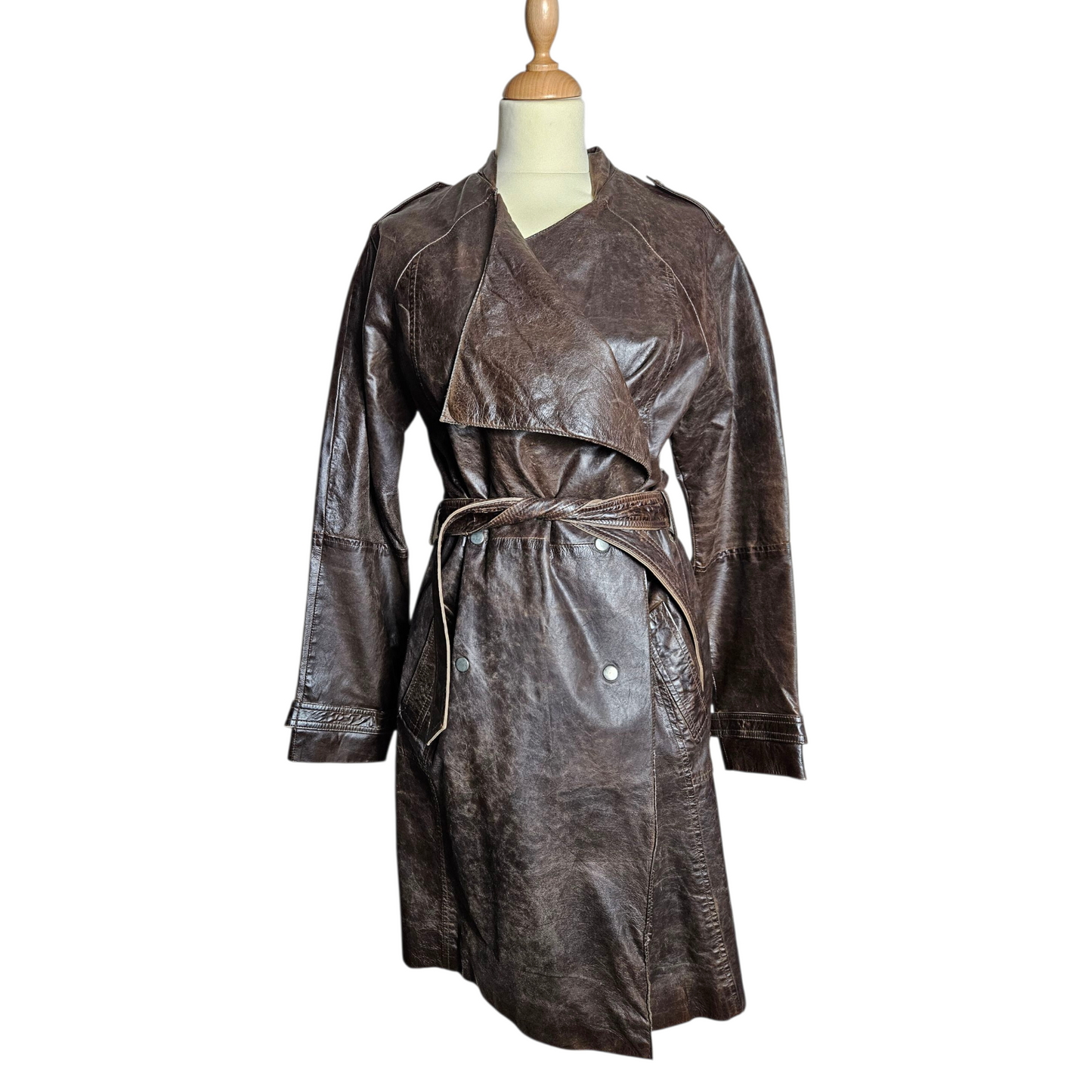 Deadstock leather trench coat with tag