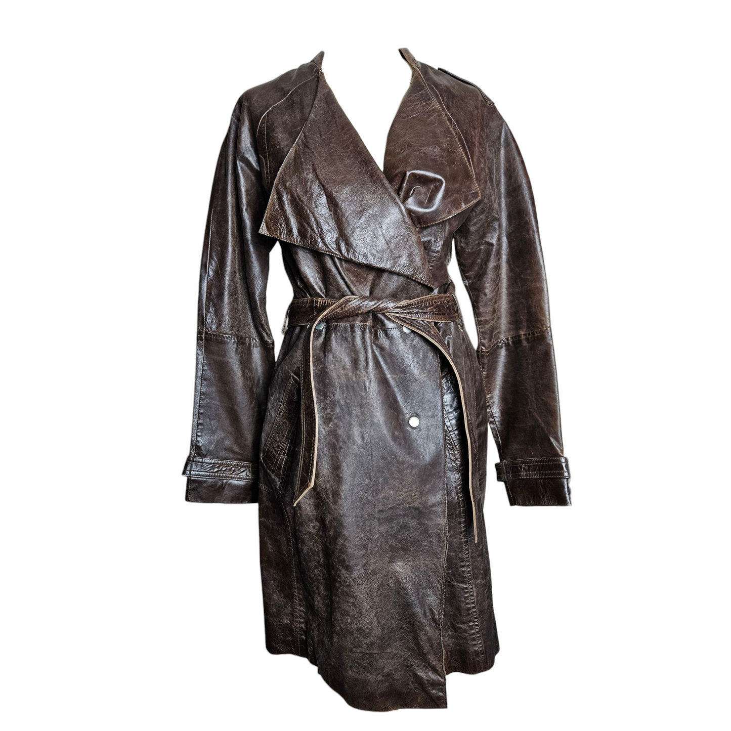 Deadstock leather trench coat with tag