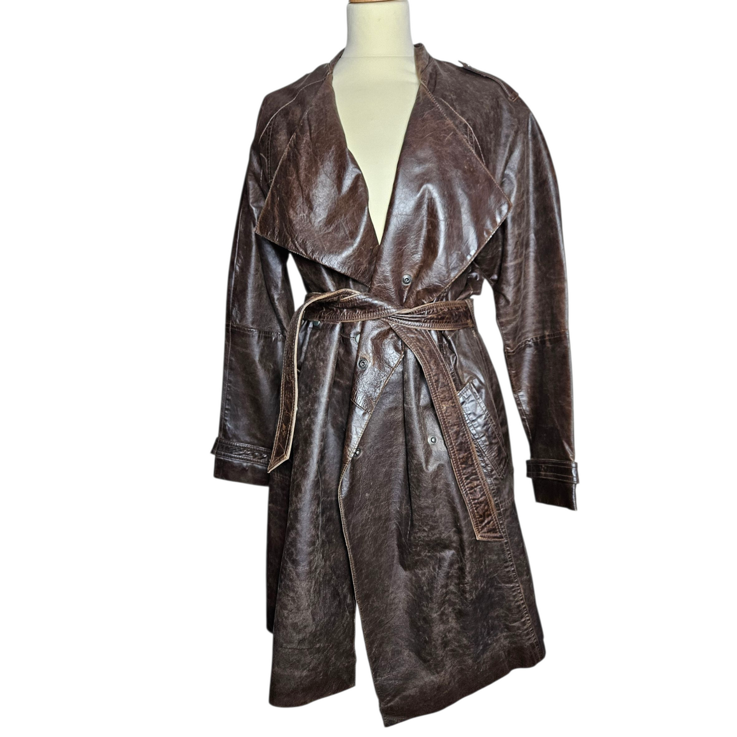 Deadstock leather trench coat with tag