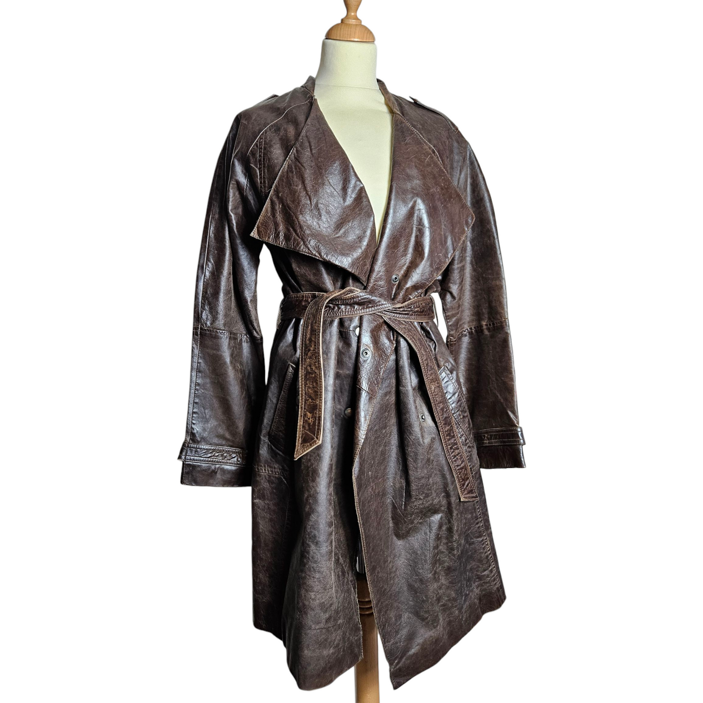 Deadstock leather trench coat with tag