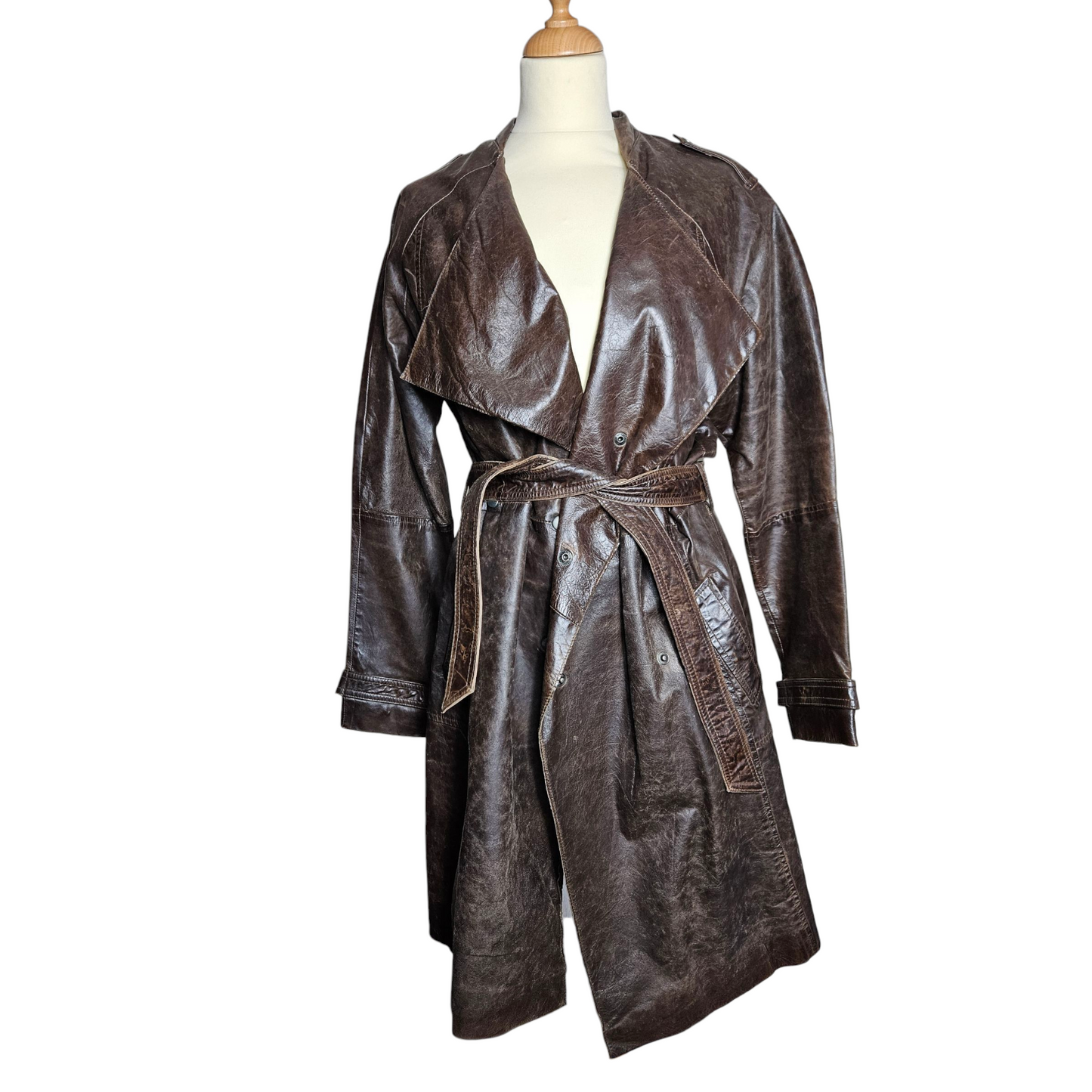 Deadstock leather trench coat with tag
