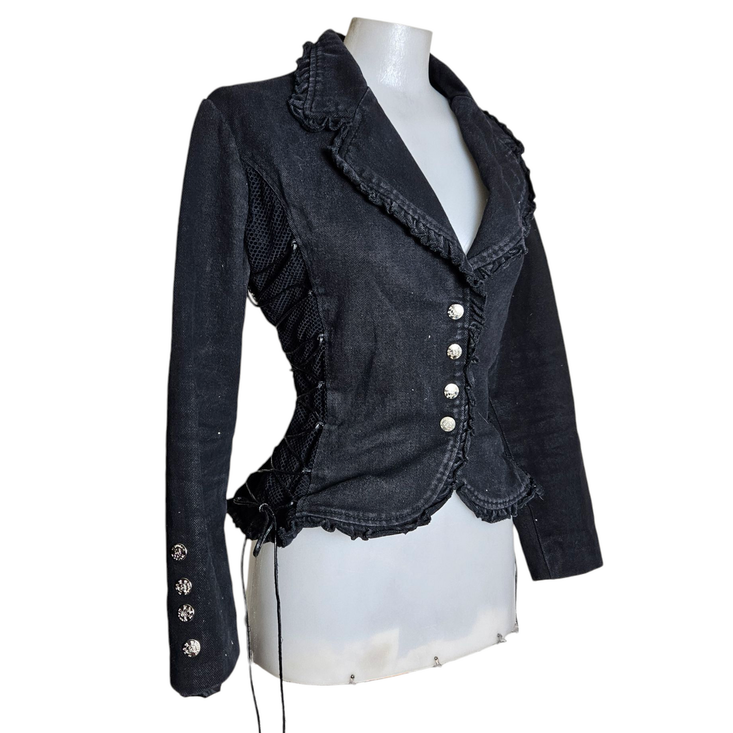 Black denim jacket with lacing