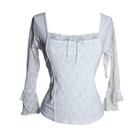 White square neck top with lace