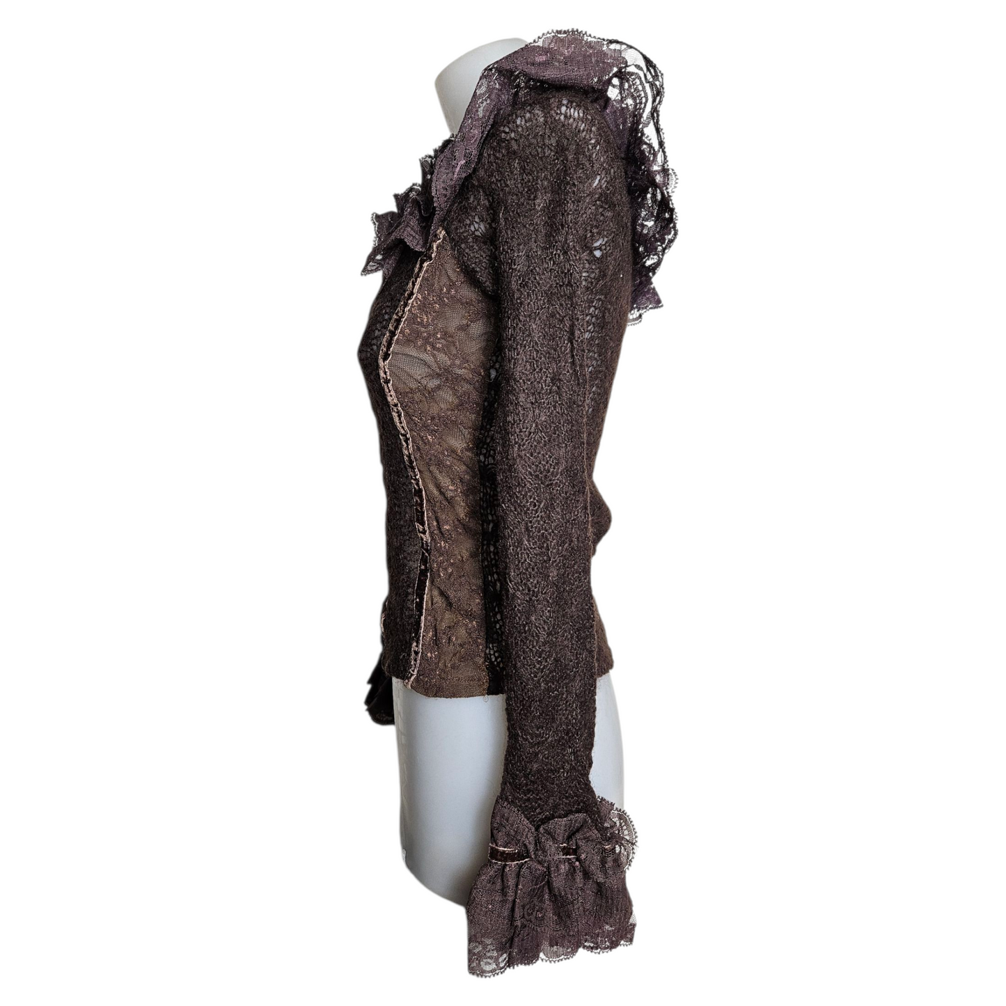 Lace and velvet top with ruffles