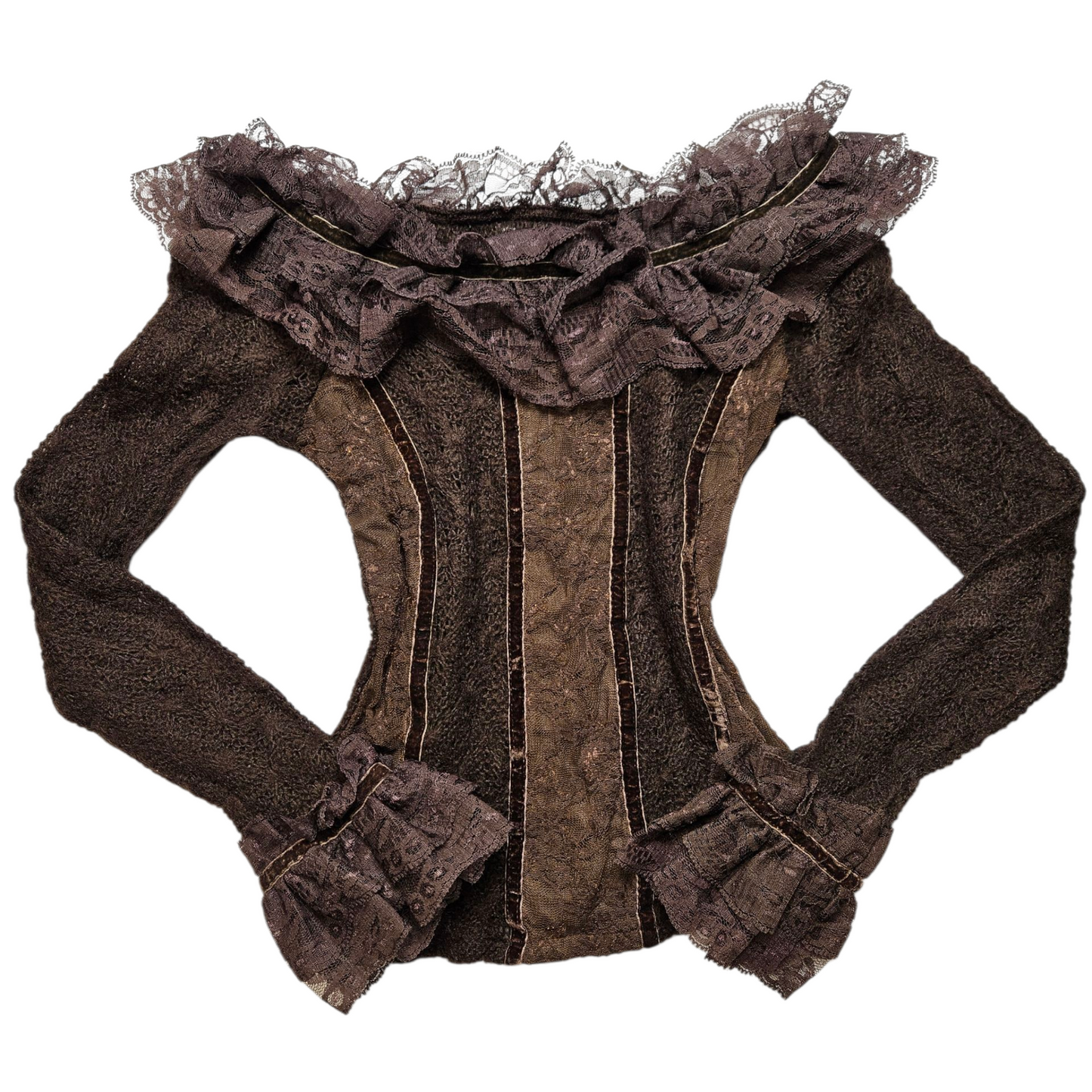 Lace and velvet top with ruffles