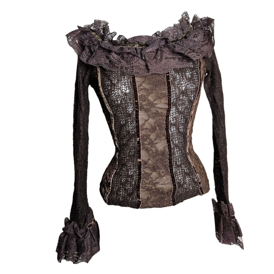 Lace and velvet top with ruffles