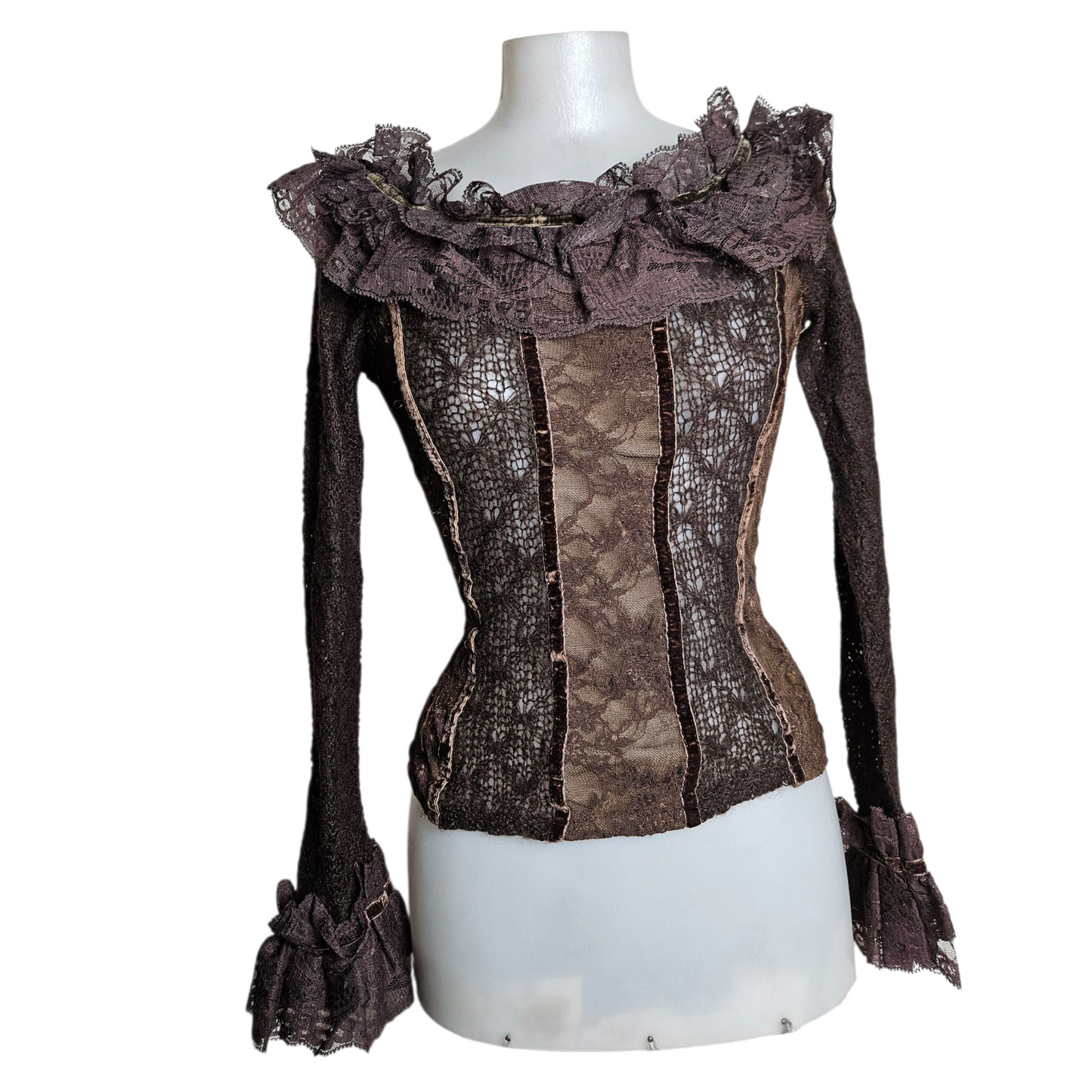 Lace and velvet top with ruffles