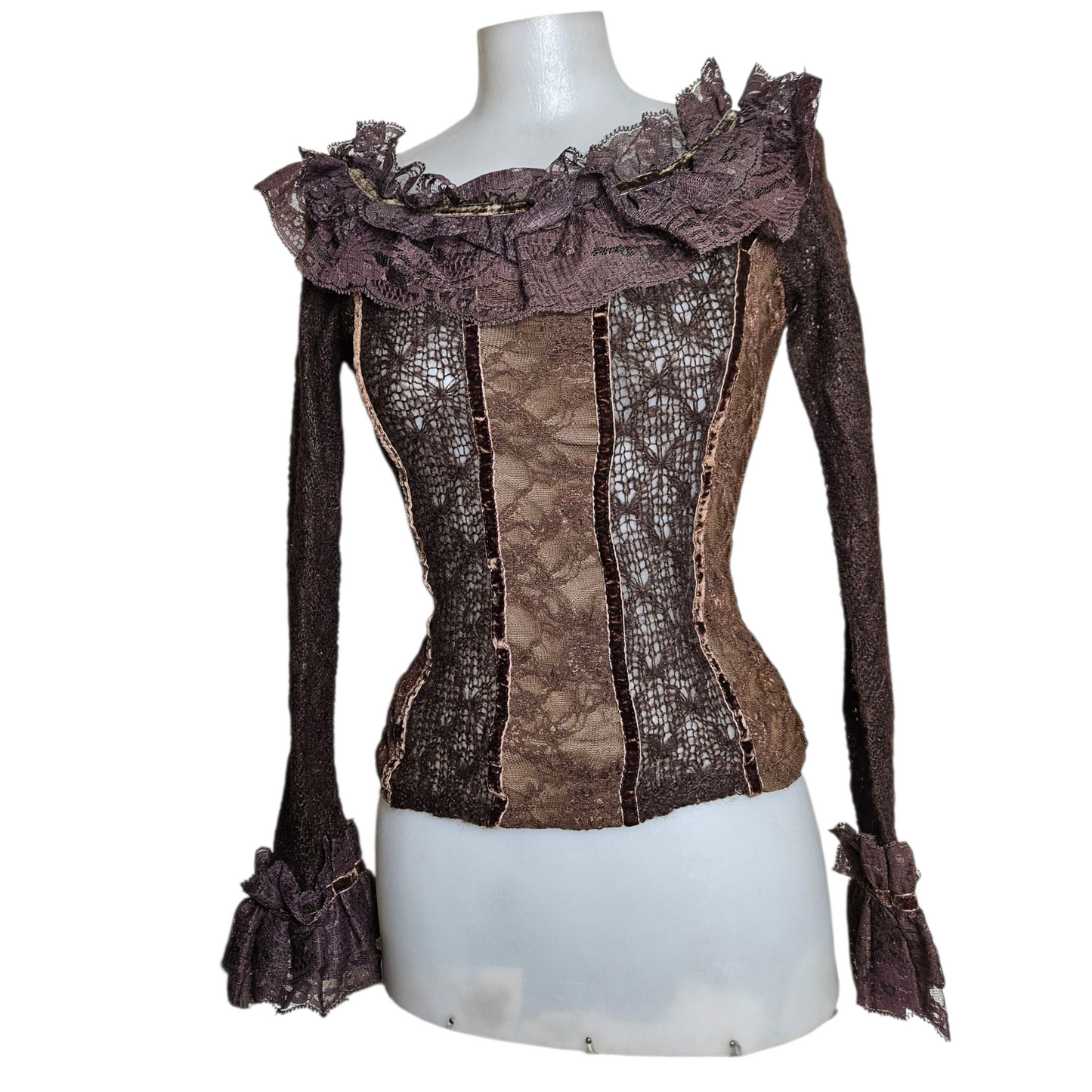 Lace and velvet top with ruffles