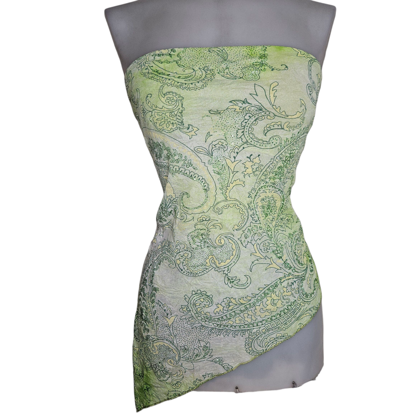 Green asymmetrical strapless top