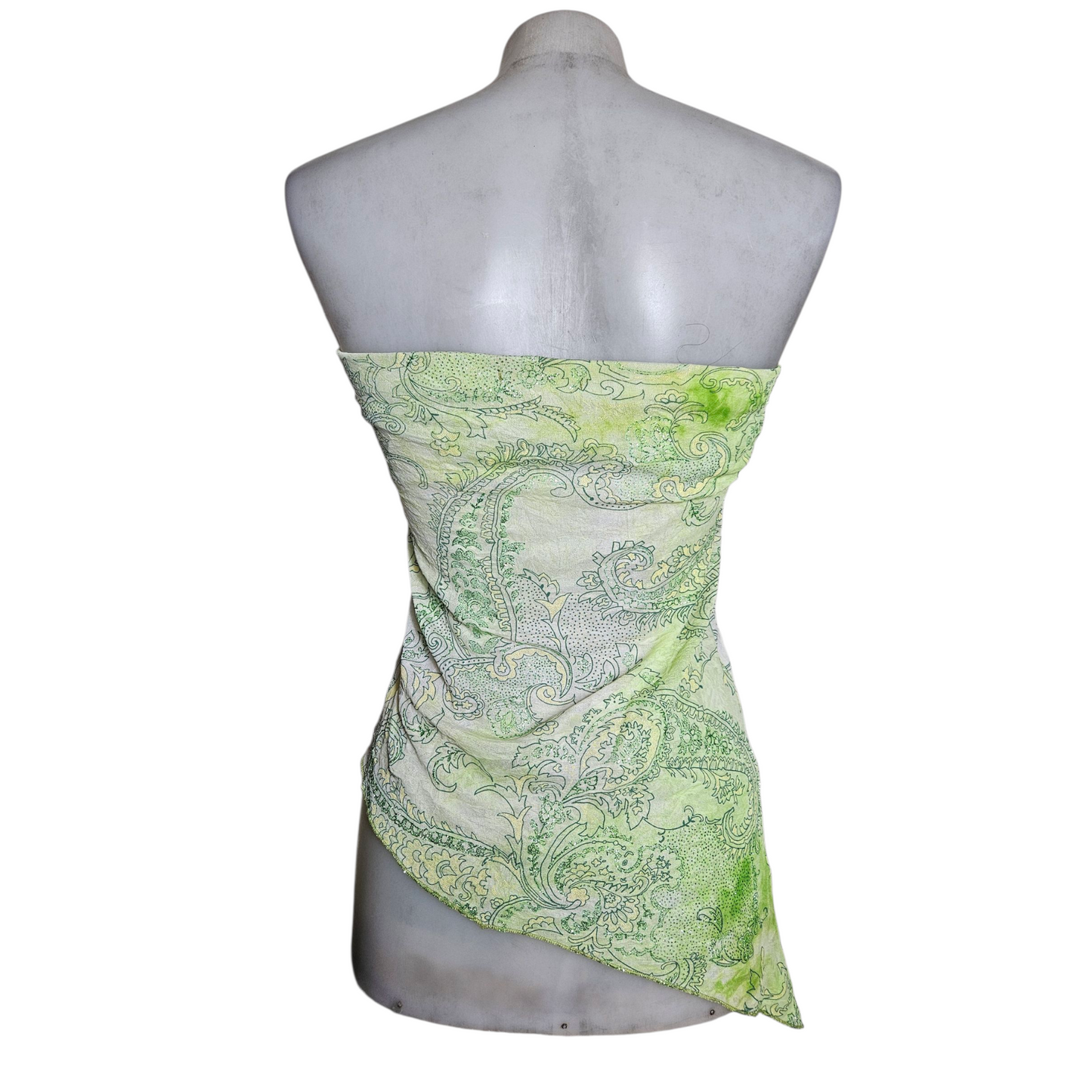 Green asymmetrical strapless top