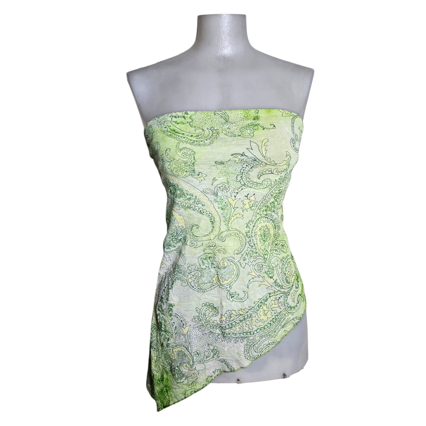 Green asymmetrical strapless top