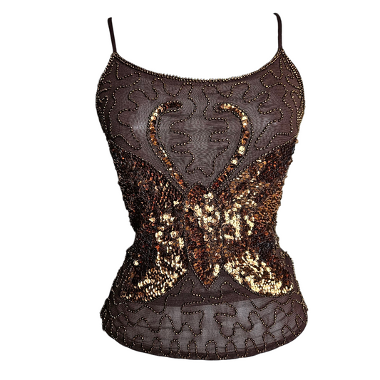 Brown voile top with sequins