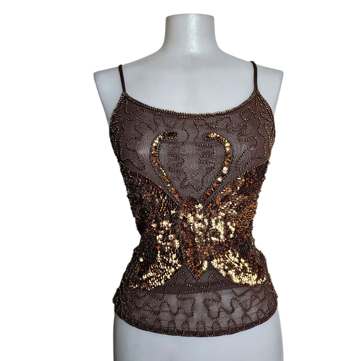 Brown voile top with sequins