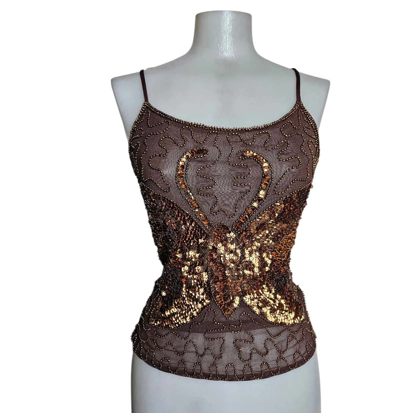 Brown voile top with sequins