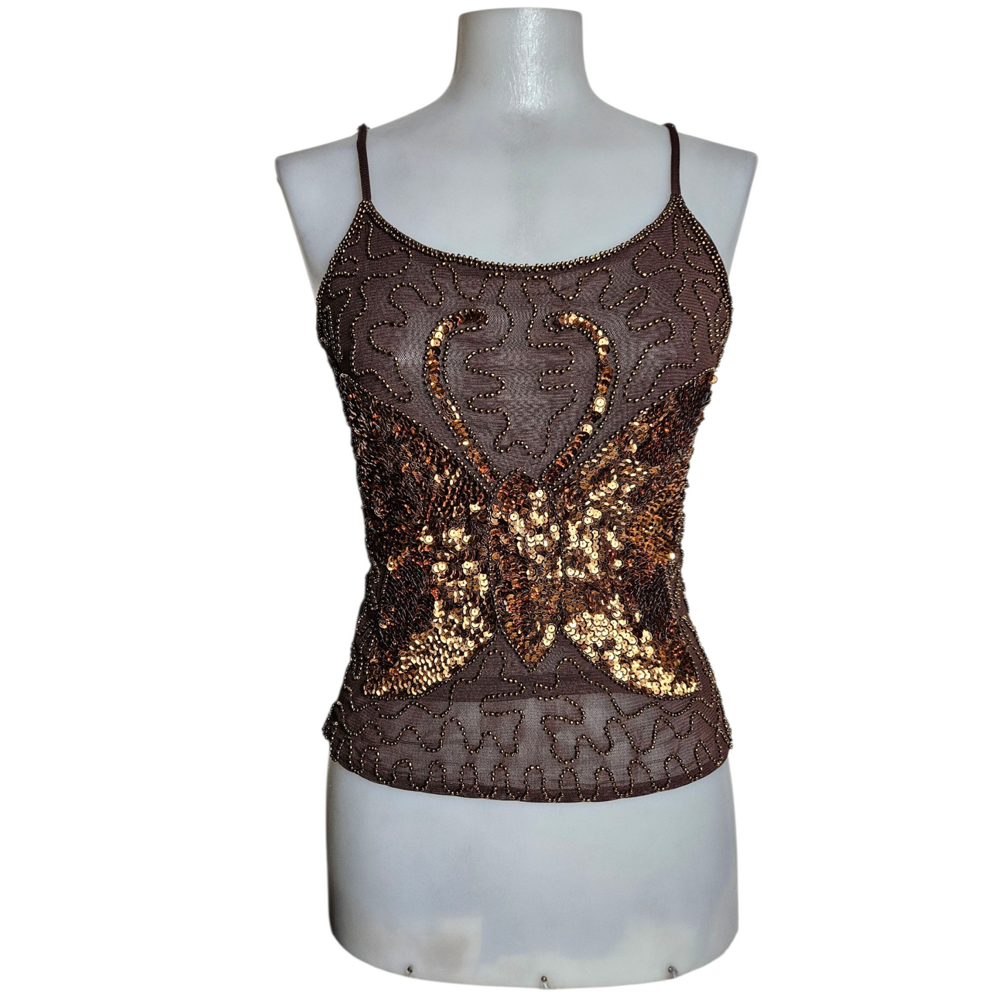 Brown voile top with sequins