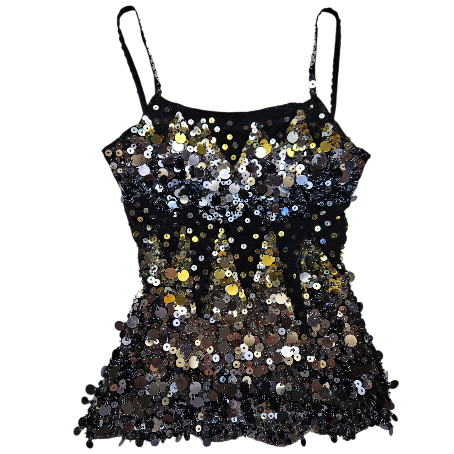 Black sequin voile top