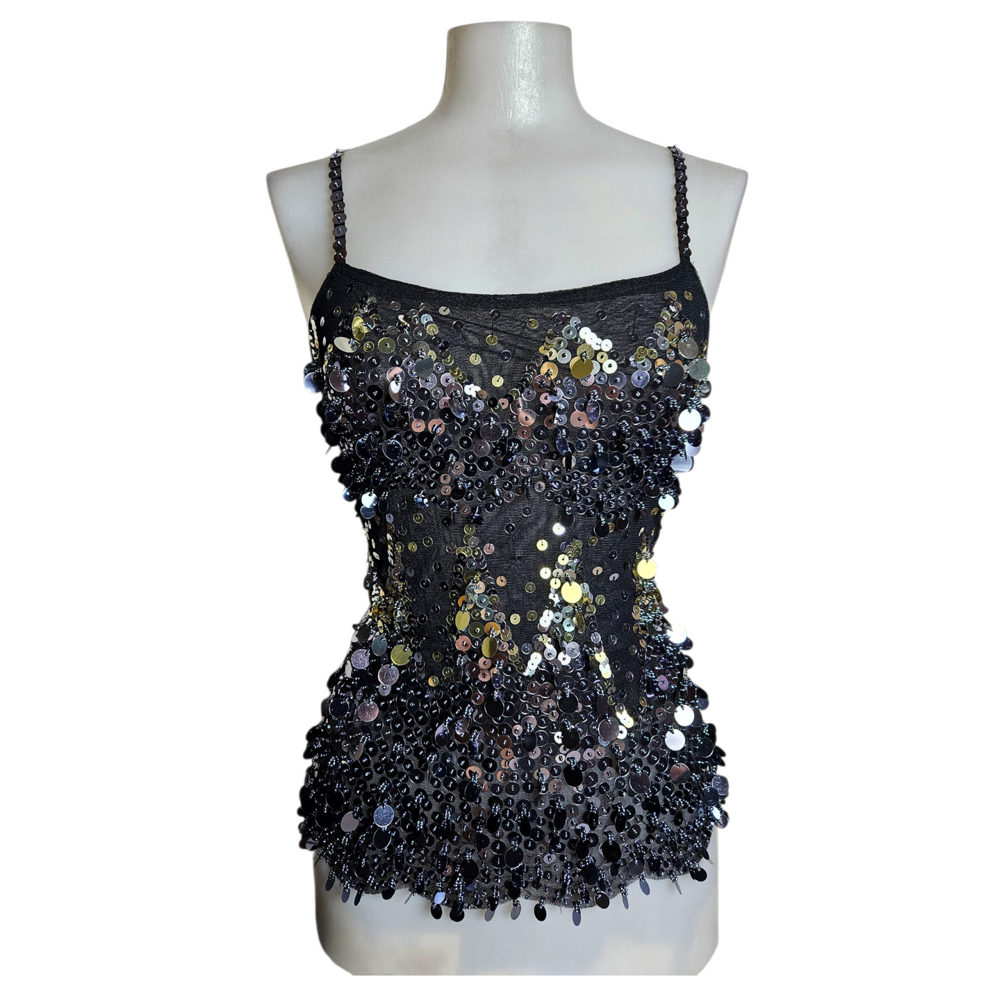 Black sequin voile top