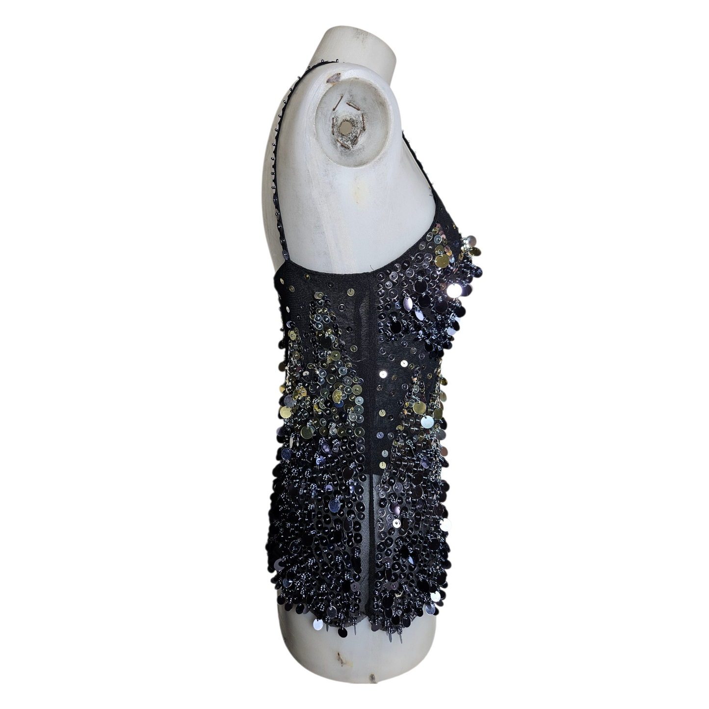 Black sequin voile top