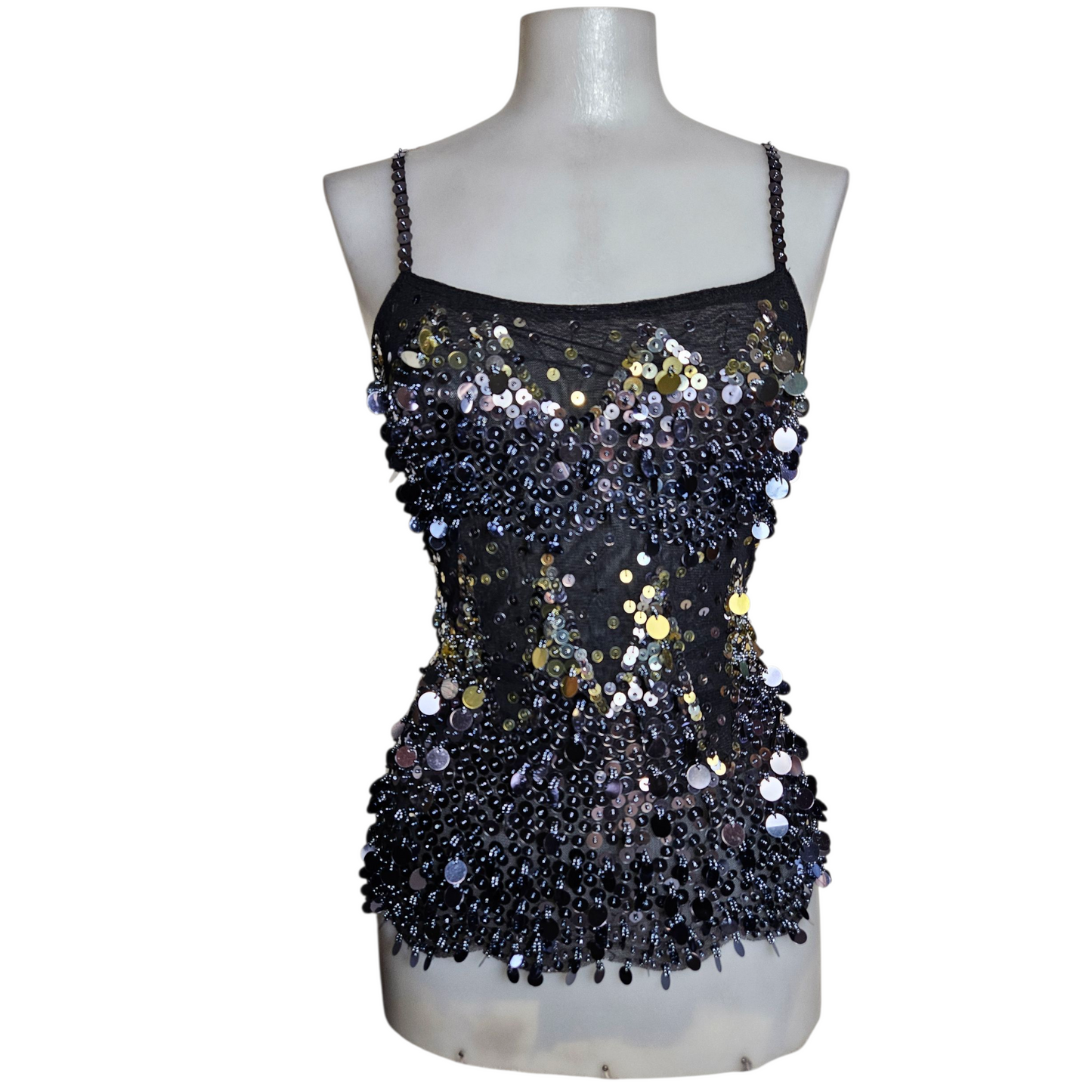 Black sequin voile top
