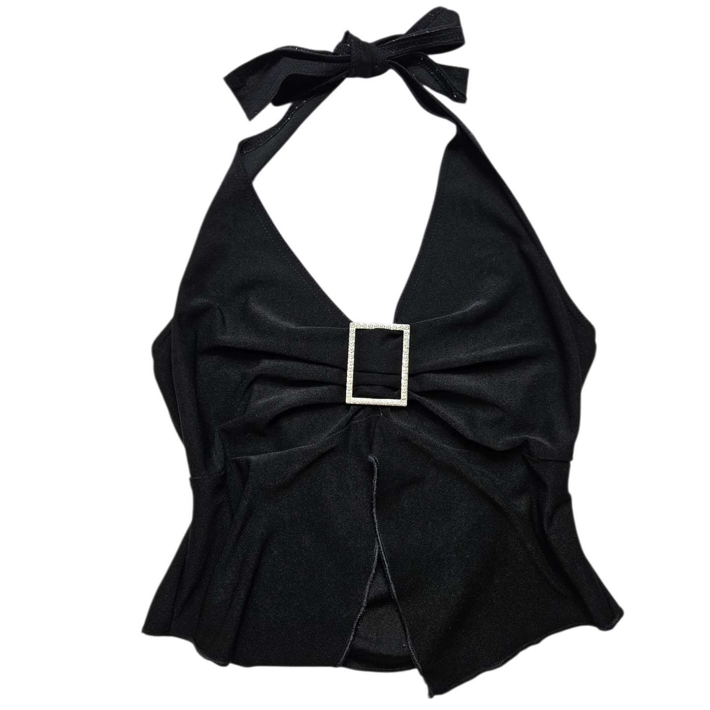 Black open back with silver buckle details