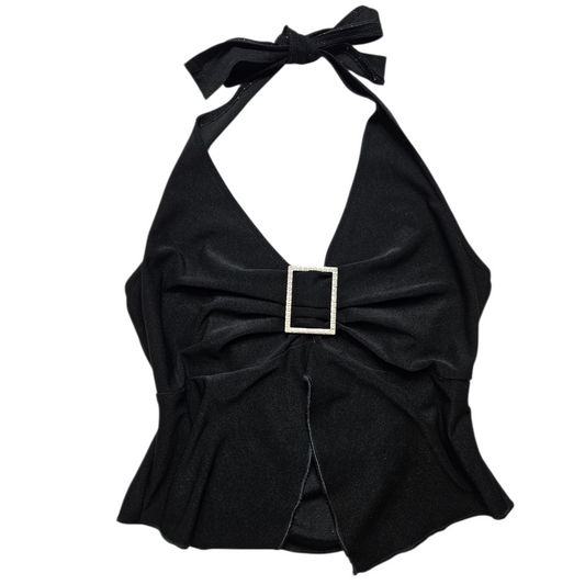 Black open back with silver buckle details