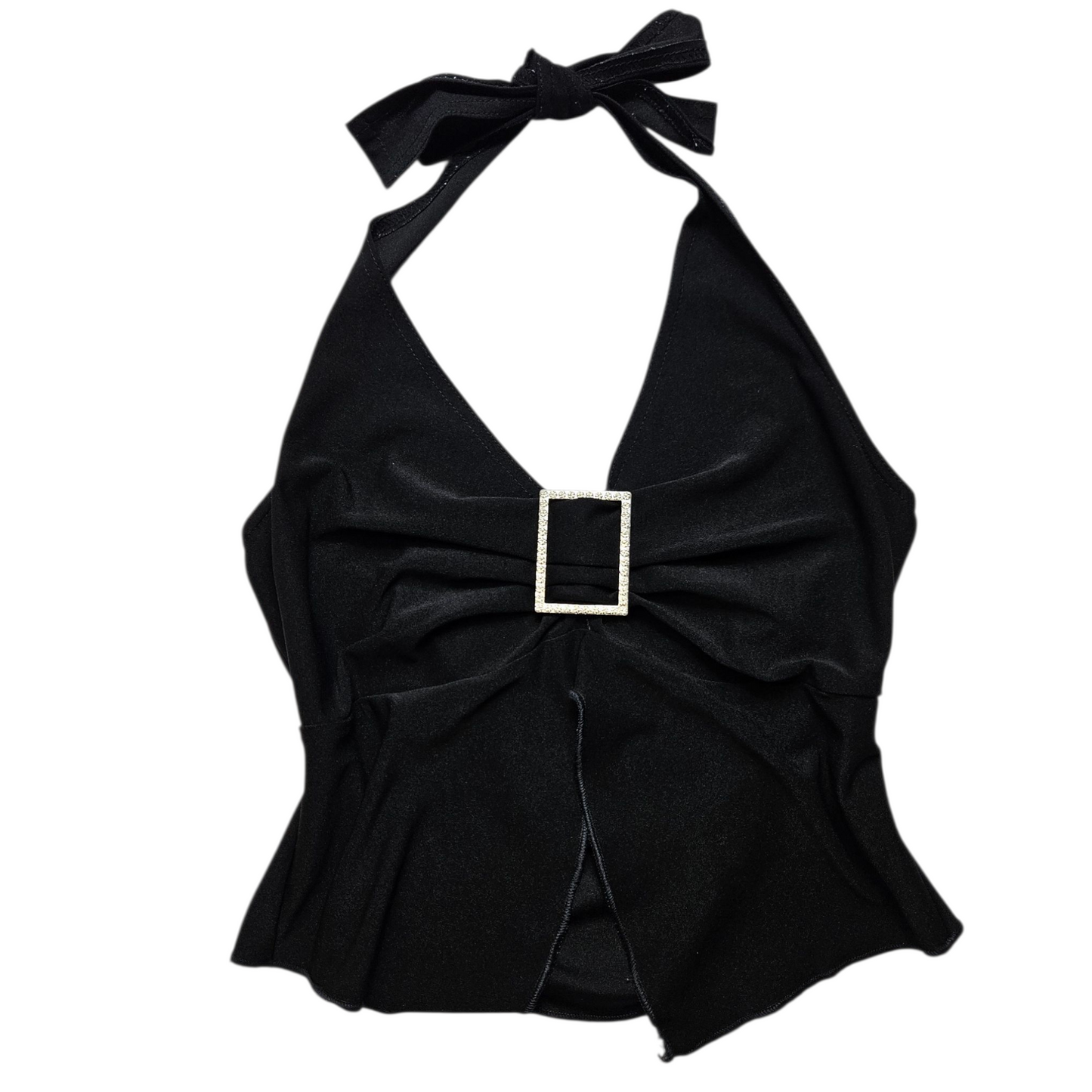 Black open back with silver buckle details