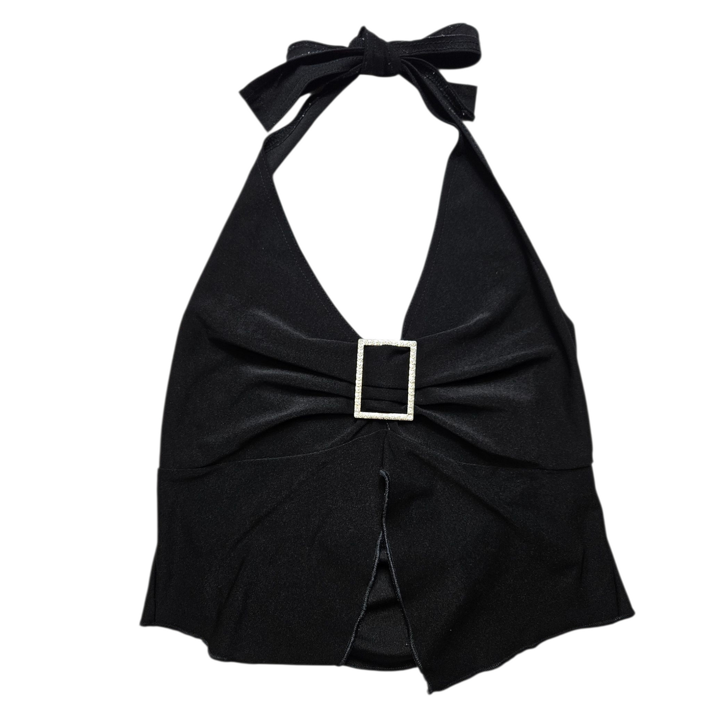 Black open back with silver buckle details