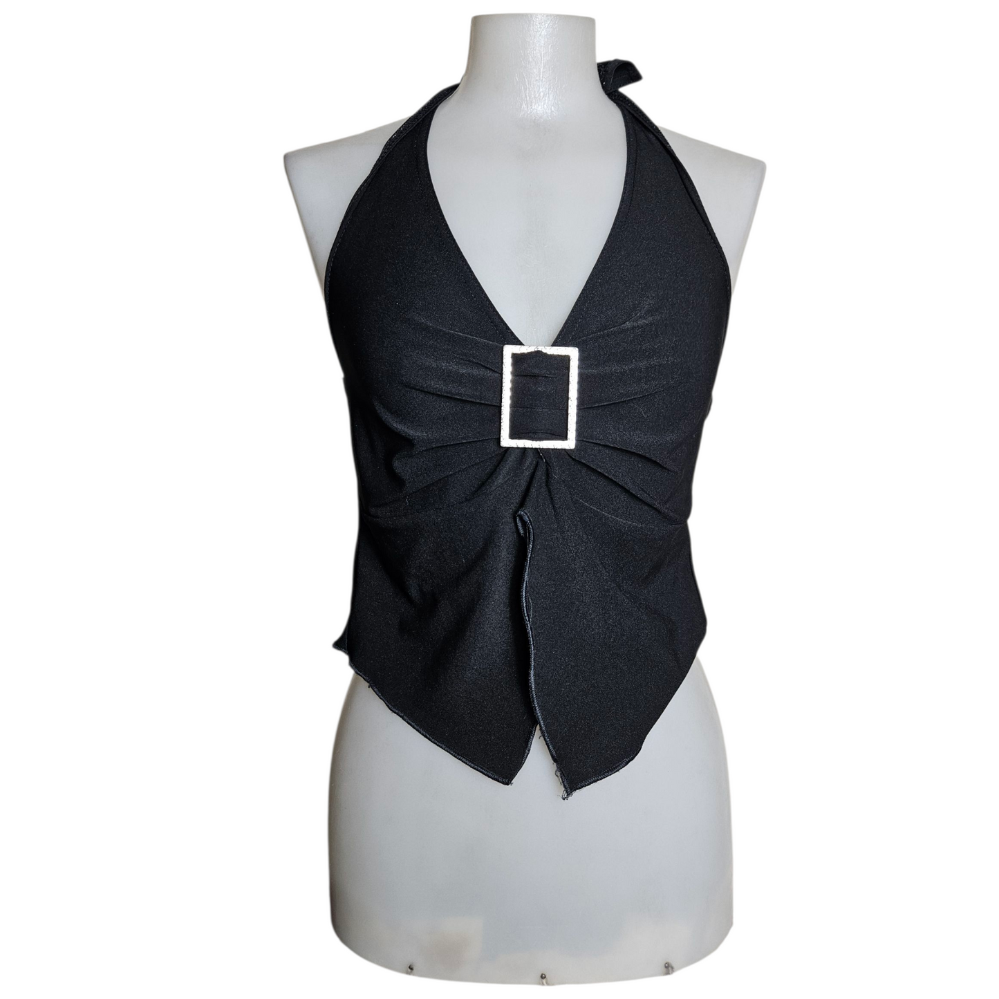 Black open back with silver buckle details