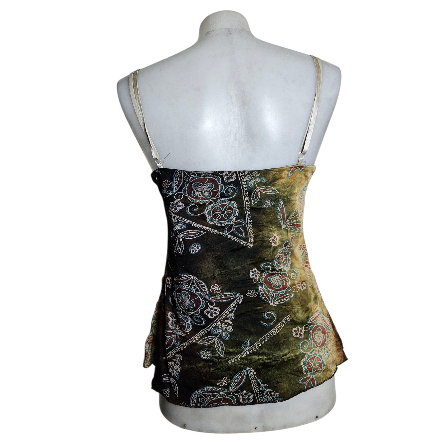 Multi-material fairycore top in brown and green tones