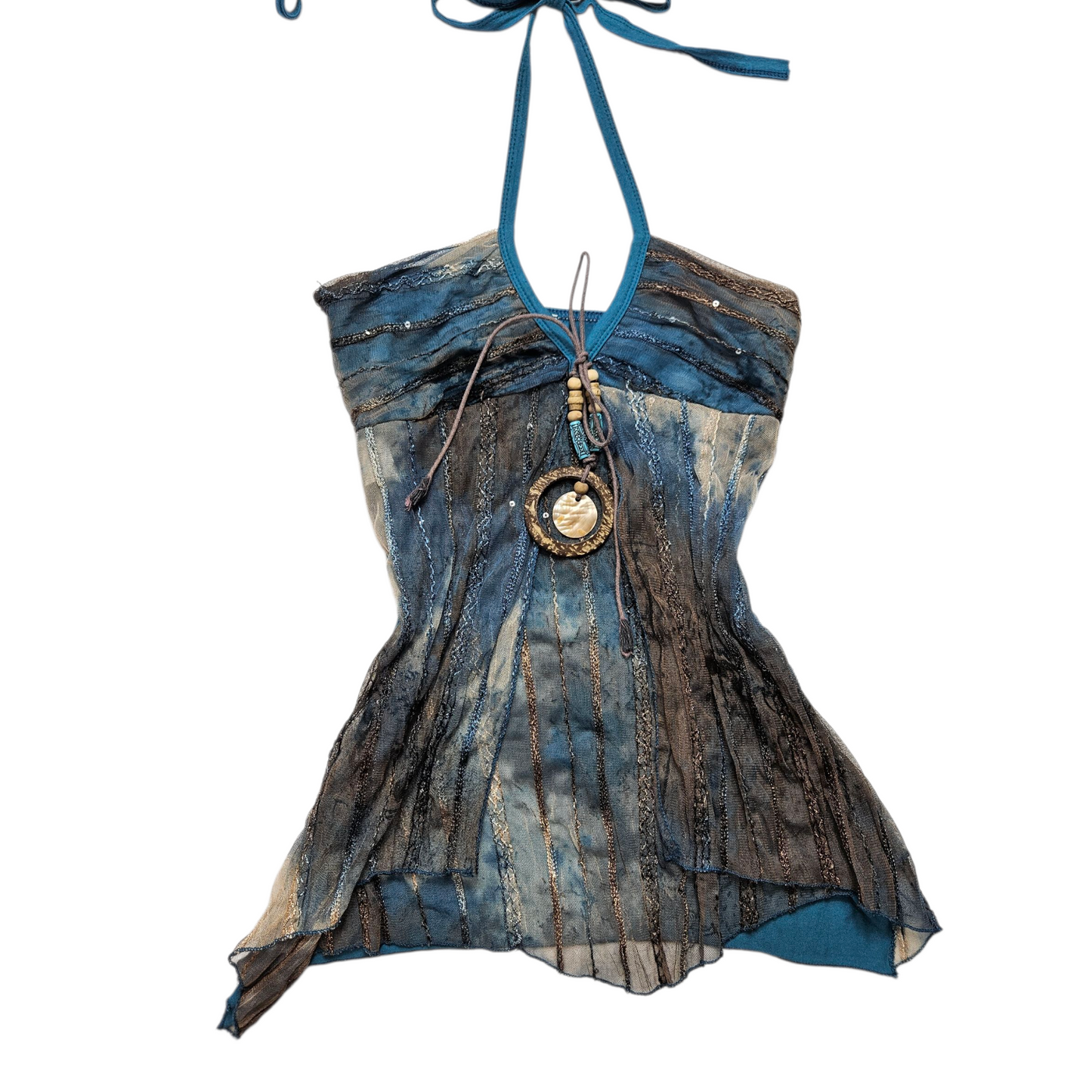 Blue and brown voile open back
